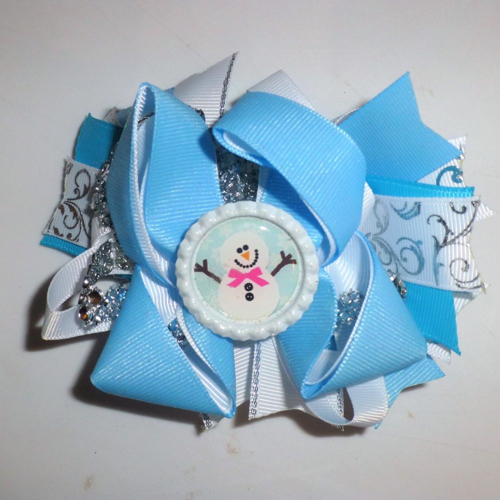 Snowman Christmas Girls 5-inch Hair Bow Clip